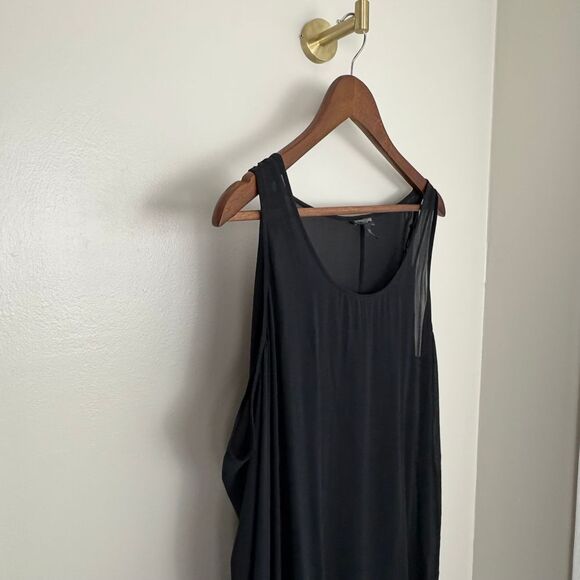 Eileen Fisher Silk Slip Dress Black Petite Large Adjustable Midi Asymmetrical - Picture 4 of 16